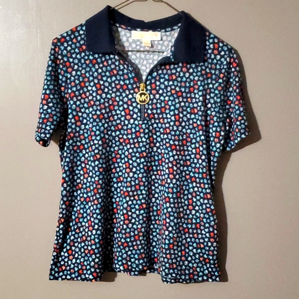 Michael Kors Quarter-zip Short-sleeved Top- Size M